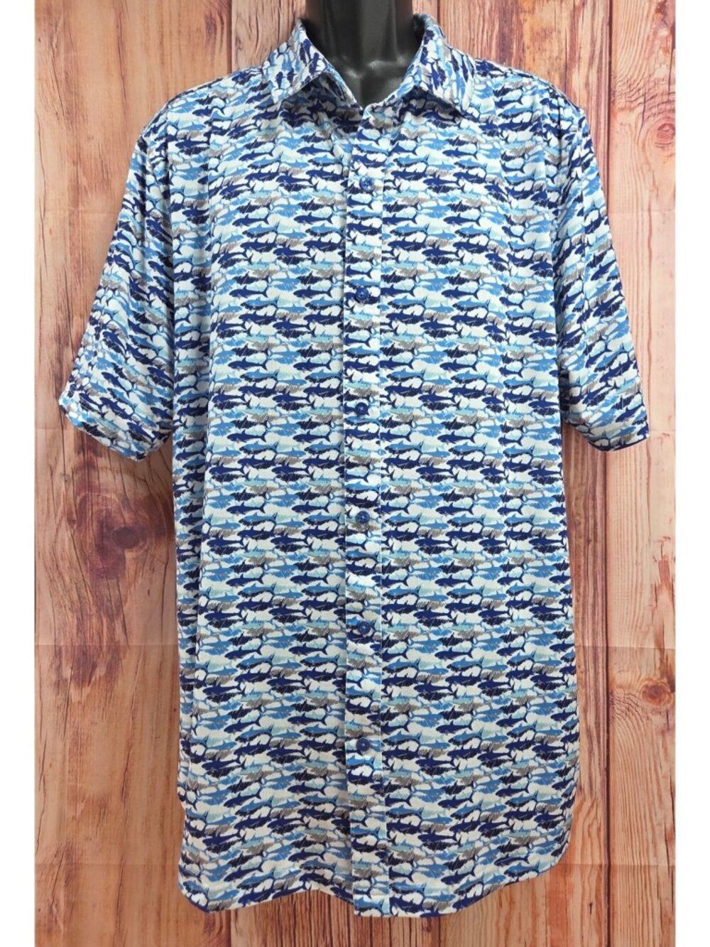 Johnston & Murphy Mens Shark Print Short Sleeve Shirt 2XL